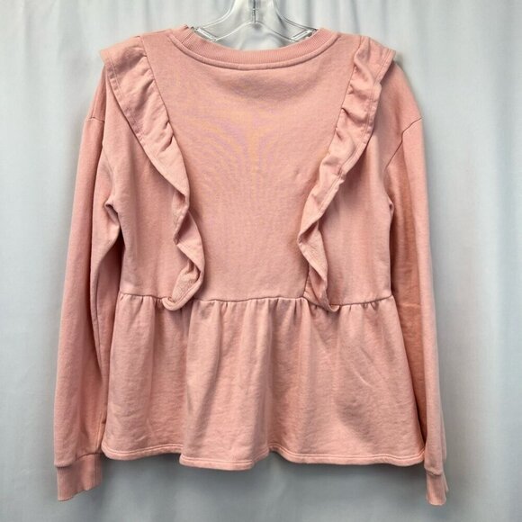 The Get Womens Peplum Top Pink Long Sleeve Ruffles Crew Neck Cotton S - Picture 2 of 10